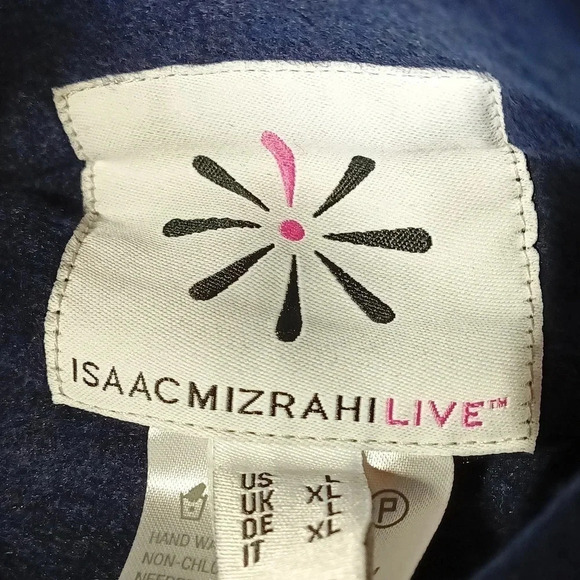 Wool blend Isaac Mirzah Live coat navy snap buttons self tie  belt nwot large - Picture 10 of 13